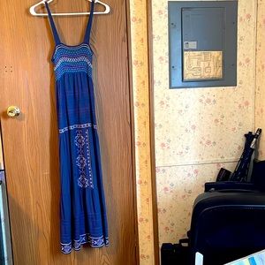 A blue white green and purple dress